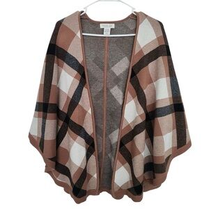 Rachel Zoe Plaid Open Front Sweater Cape Poncho